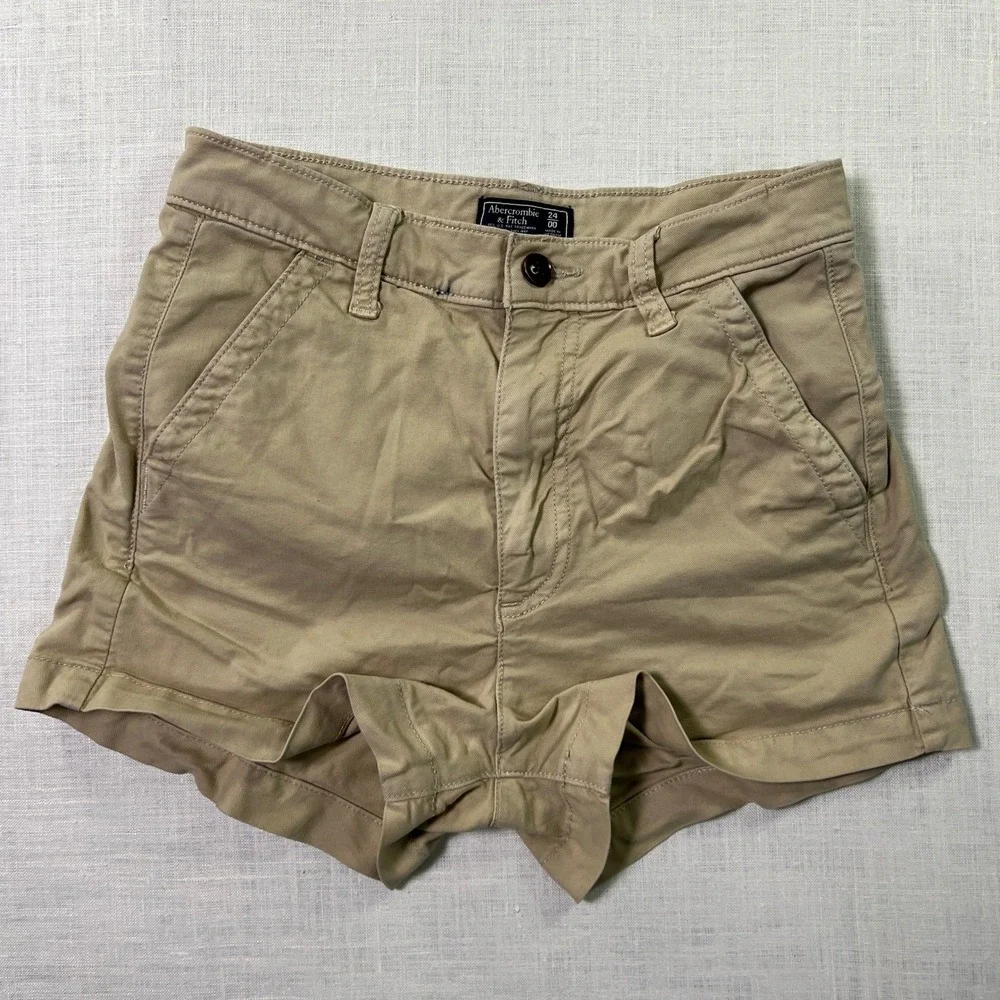 Abercrombie & Fitch Mini Shorts Womens Sz 00 Khaki Chino Stretch Cotton Tan 2017